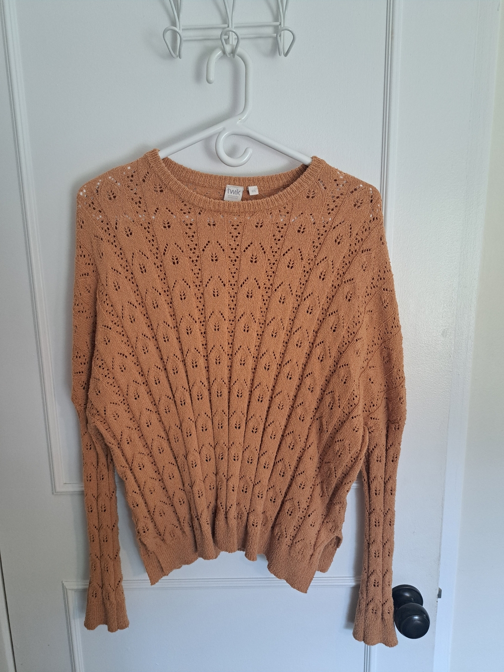 Simons Open-Knit Crewneck Sweater - Camel Brown
